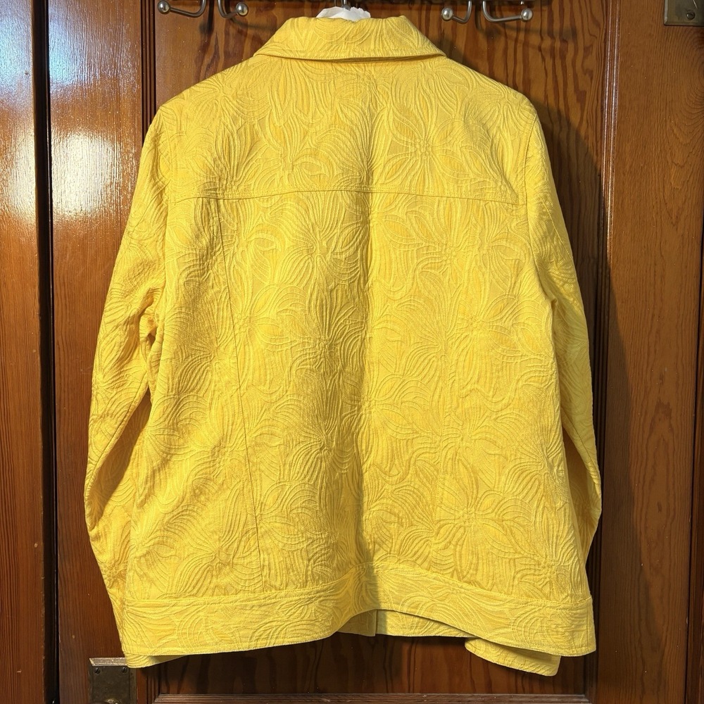 Laura Ashley Yellow Jacquard Fabric Floral Denim Jacket Silver Buttons Size L - Picture 2 of 7